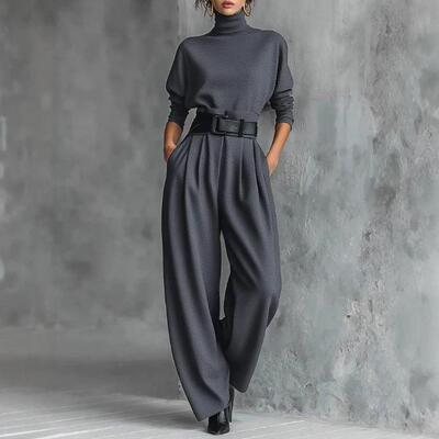 Women's high necked long sleeved pants paired with high