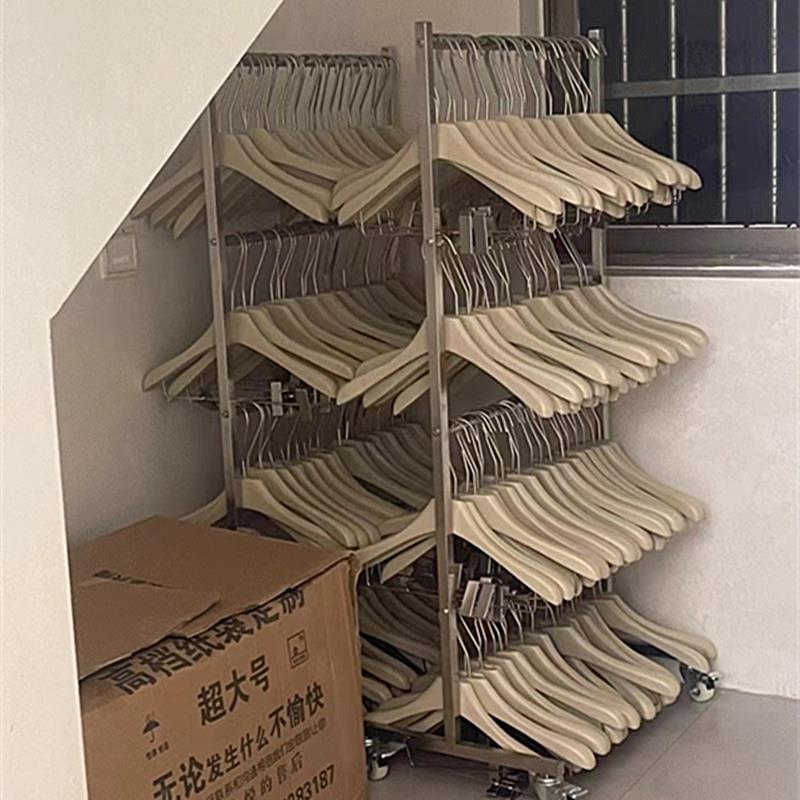 不锈钢服装店放衣架收纳层架可移动收纳童装衣服架子多层裤夹收纳