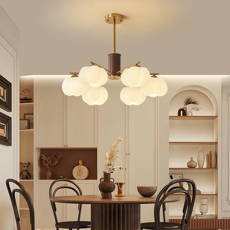 中吊古灯法式客厅主灯复古奶油卧室餐厅TNS民宿铜灯本色风实木柿