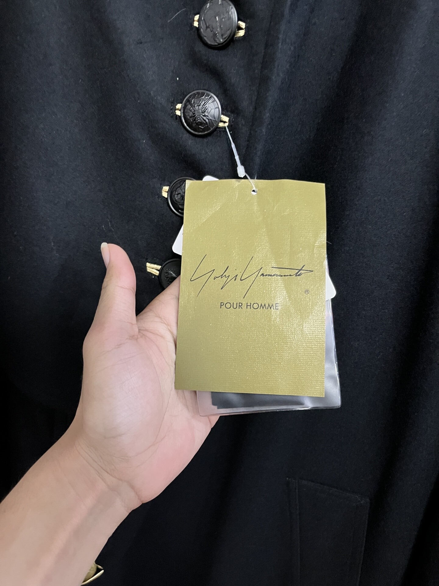 Yohji Yamamoto 19AW Gold Button Military Coat — label