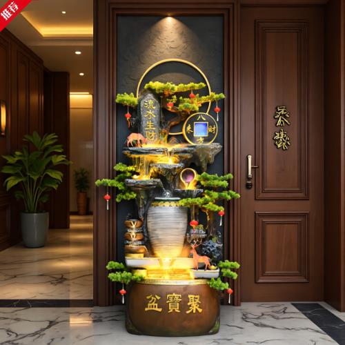新中式聚宝盆鱼缸水循环喷泉加湿假山流水摆件客厅招财乔迁开业礼