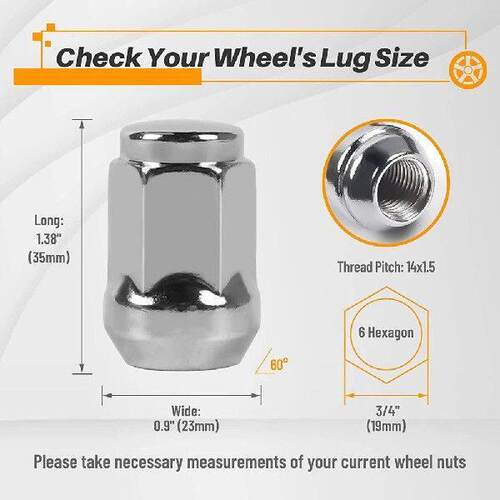 20Pcs 14X1.5 Lug Nuts - 19mm Lug Nut 1.38 inch Tall 3/4