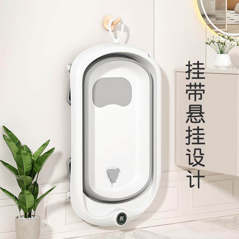 新生儿大号感温塑料浴盆婴儿洗澡盆可折叠儿童加大坐躺家用浴桶