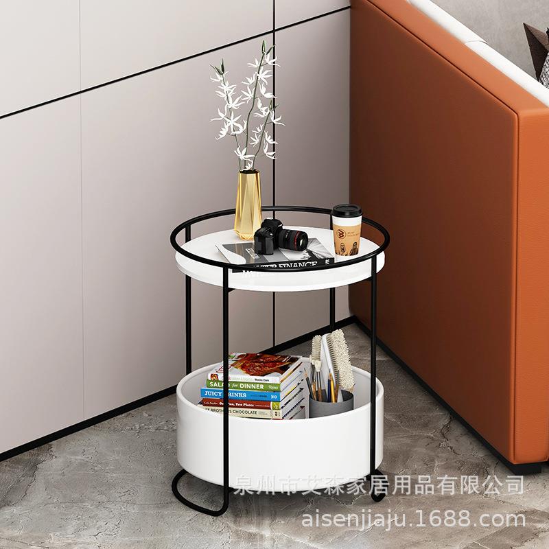 新款直销北欧小圆桌边几客厅沙发创意铁艺大理石茶几桌子收纳欧式