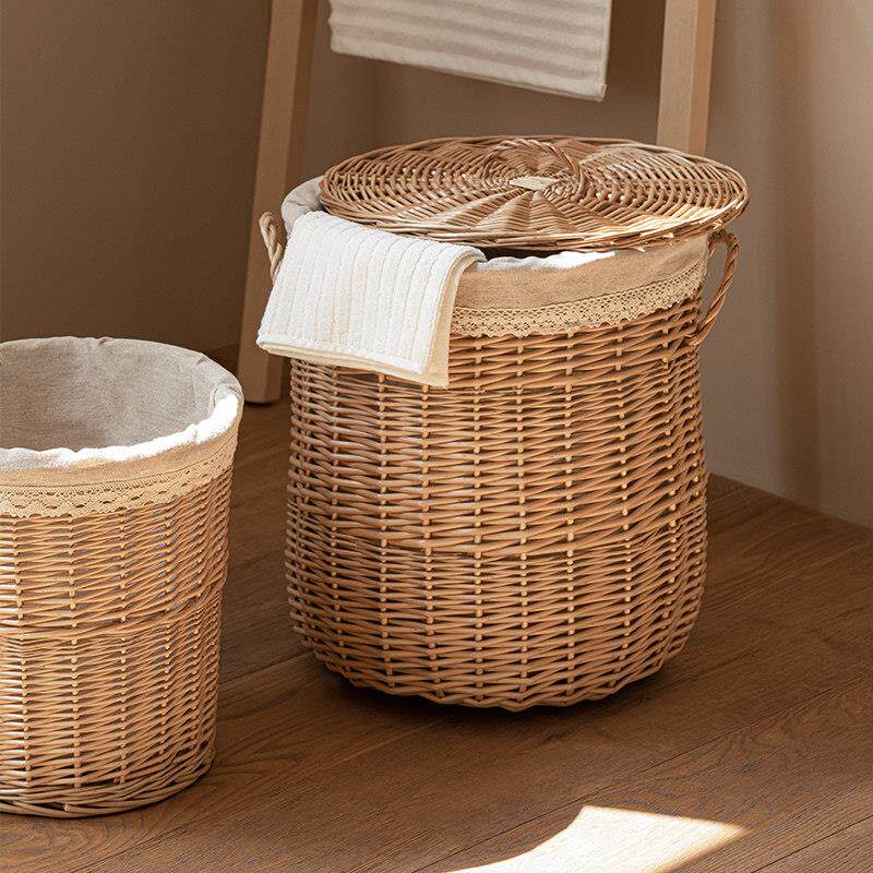 柳编脏衣篮脏衣服收纳筐藤编带盖子化妆室浴室放衣服脏衣篓整理箱