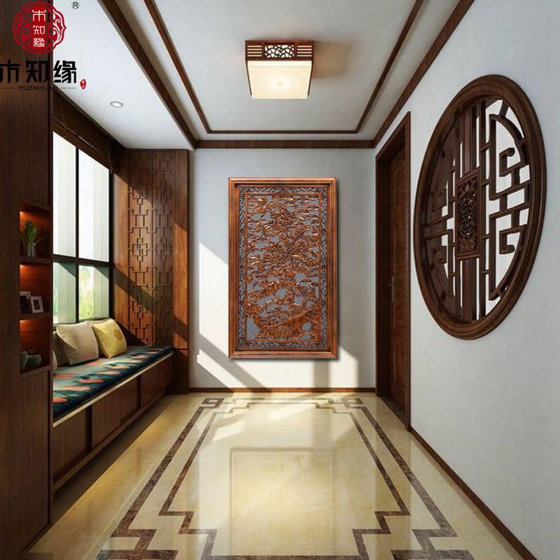 东阳木雕香樟木雕刻挂件新中式入户玄关竖屏实木装饰画工艺品壁画