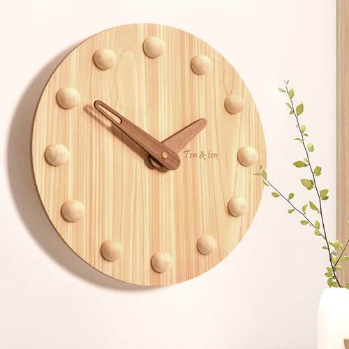 创意简约石英钟免打孔木制挂钟家居客厅日式装饰时钟Clock
