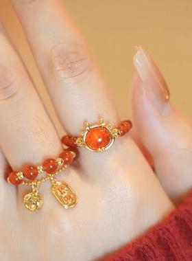 本命年中国红色串珠招财戒指指环