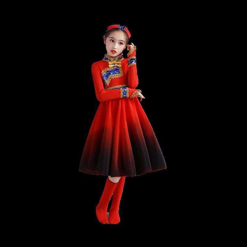 高档蒙古服克族儿童舞蹈出服男女鄂温族顶碗款舞鸿演雁新少数民族图片