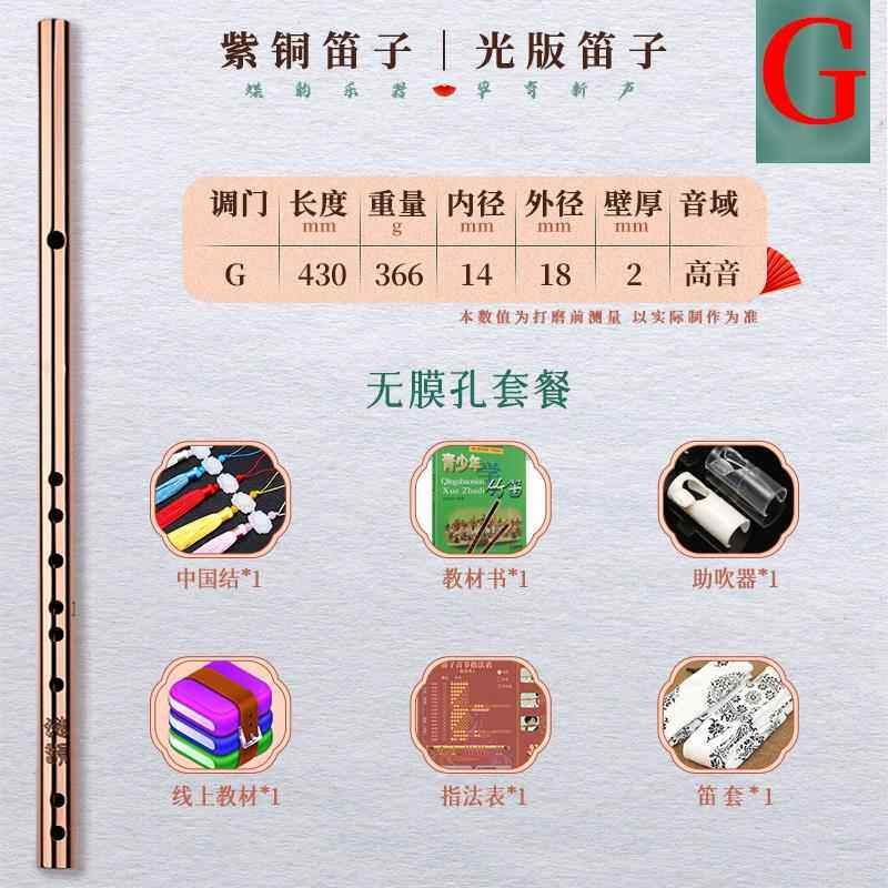 新款紫铜笛子纯铜加专业竹演奏精横笛金属古笛风简单乐器初制学防