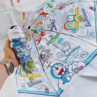 雨伞初中生上学专用卡通动漫哆啦A梦透明雨伞三折伞直柄伞折叠网