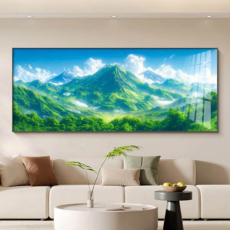 靠山沙发高级壁画感高端装饰画新款背景墙背有挂画青山客厅图2026