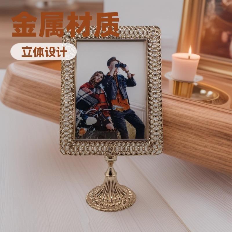 新款摆台美式相框属立玻璃金相体浅xy0052金色金属框相框