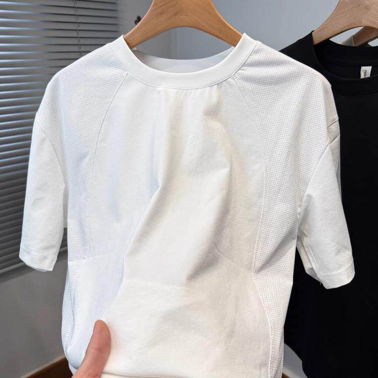 MAROLIO纯色拼接短袖t恤男新运动休闲夏装中年男士上衣服半袖圆领