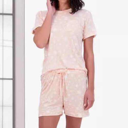 4 Piecewomen’S Short Sleeve Top With Shorts Pajama Set –