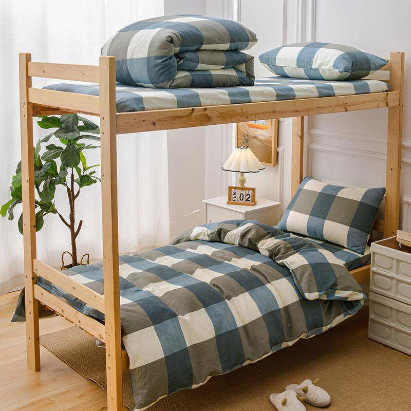 学生宿舍上下床全棉三件套床单格子纯棉单人被套儿童床上用品套件