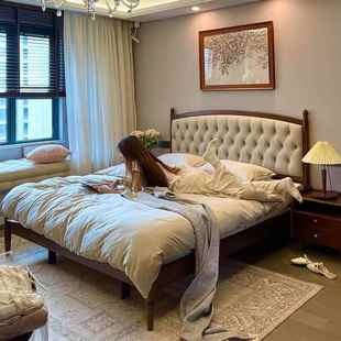 新中式实木床双人床宋氏美学高端大气主卧室床胡桃木真皮1米8大床