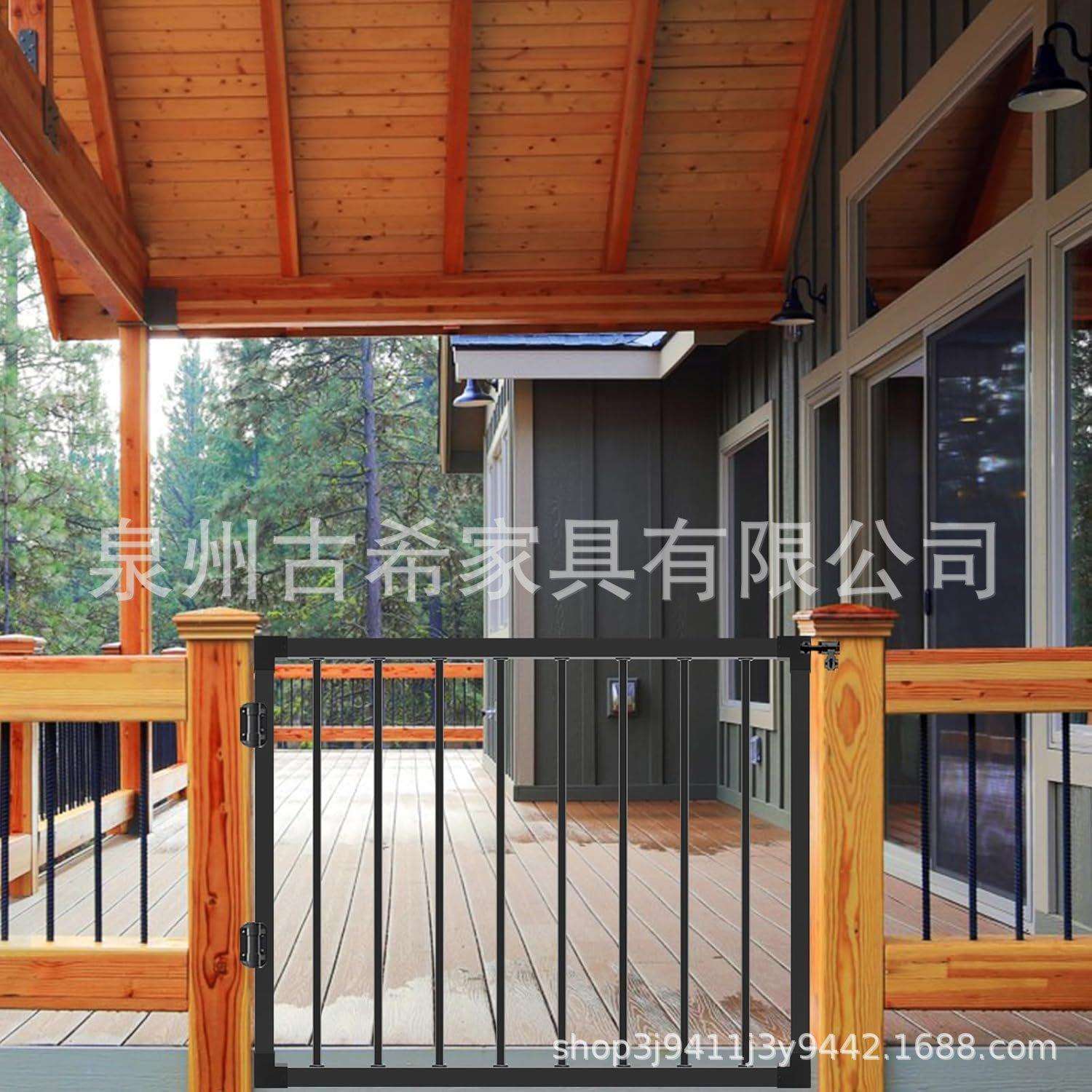 甲板围栏门室内,黑色重型钢防lust 户外甲板栅栏门