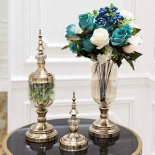 欧式花瓶摆件客厅插花仿真花玻璃家居饰品装饰盘简约餐桌客厅摆设