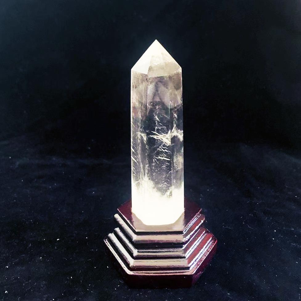 天然白水晶柱摆件家居办公水晶工艺品原石打磨水晶六棱单尖柱