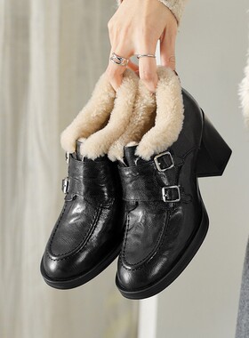 【意大利】René Vanvilla魅力满满?粗跟7.5cm 真皮加绒小皮鞋女