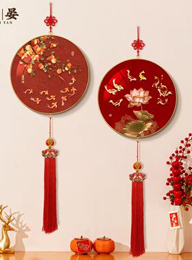 柿柿如意挂件玄关柜装饰画新中式九鱼图挂饰墙壁装饰喜庆招财挂画