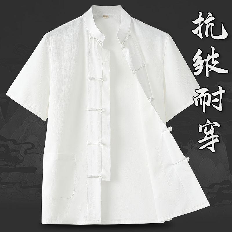 唐装男款夏季短袖上衣中国风新中式免熨烫半袖工作服男薄款抗皱衬