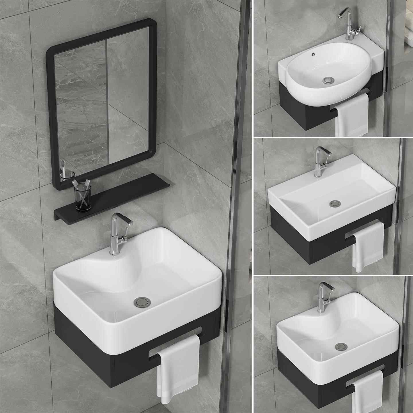 小尺寸挂墙式洗手盆卫生间洗脸盆陶瓷一体阳台洗漱池加厚支架防水