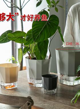 26.5cm水培花盆吊兰绿萝文竹水仙树脂自吸水懒人盆免浇水桌面绿植