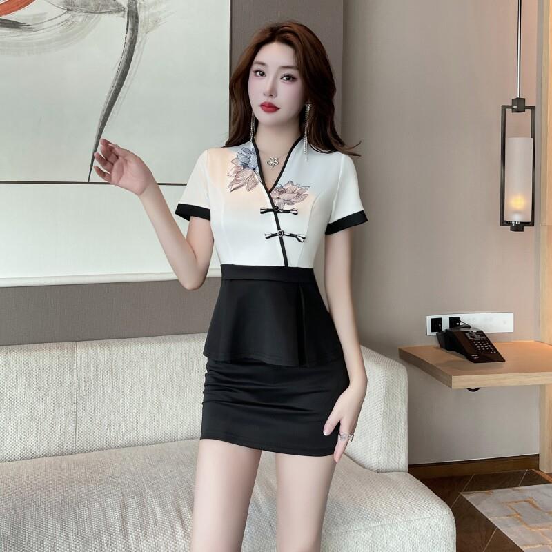 足疗足浴技师工作服女养生馆桑拿洗浴按摩沐足性感气质套装裙