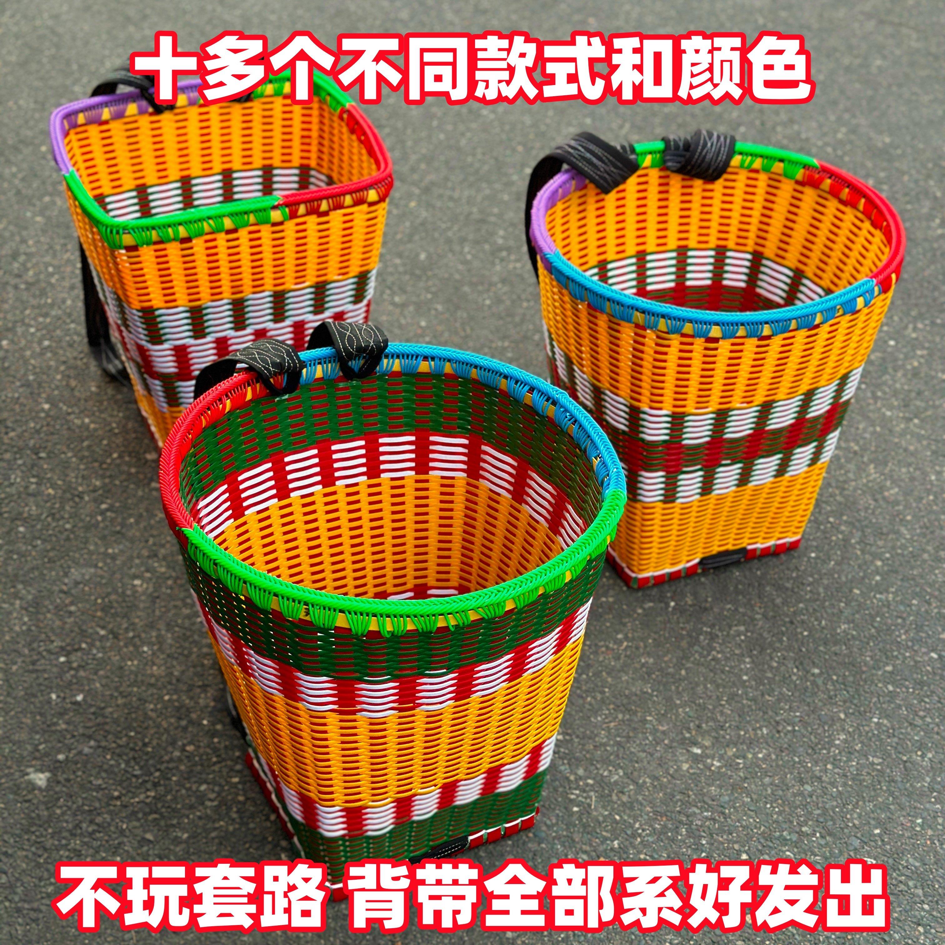 民族风竹篓钢化背篼揹筐加厚手工编织藤编收纳农用买 菜家用采蘑