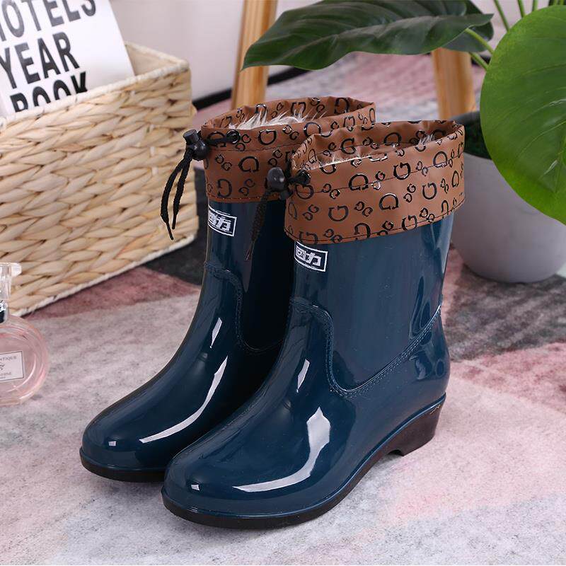 回力女款雨鞋外穿厚实耐磨短筒雨靴女士防滑防水雨靴抢险救灾胶鞋