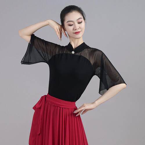 古典舞服气质修身纱上衣中国风现代舞民族舞服装艺考练功服形体女