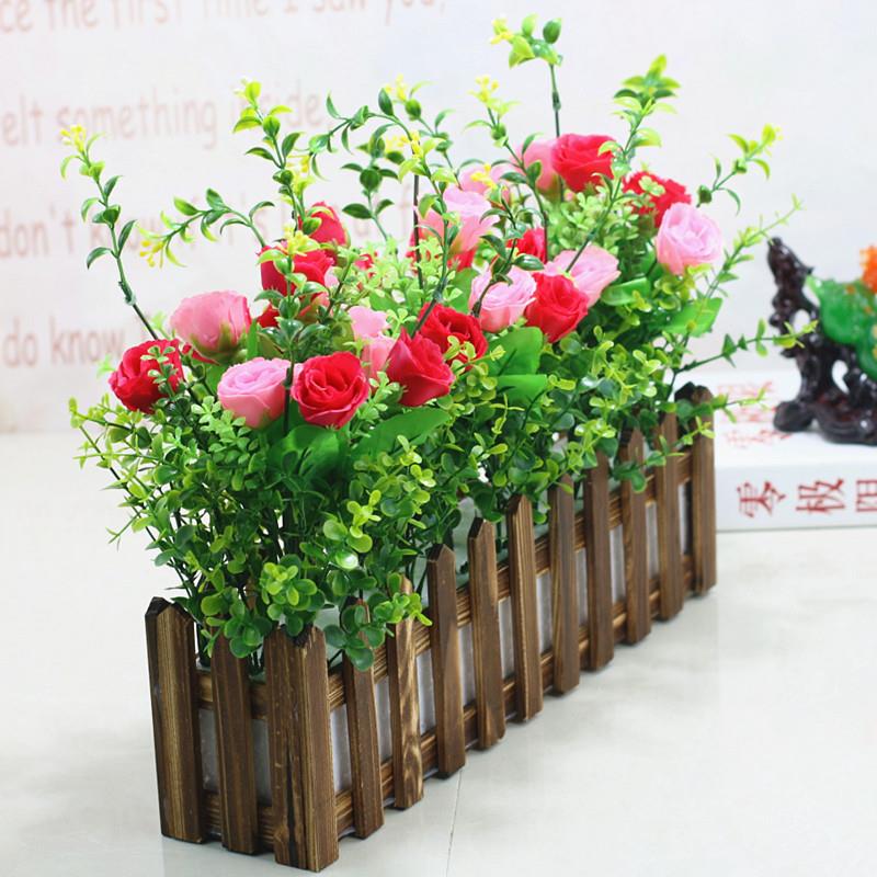 仿真花假塑料玫花桌面墙角遮挡仿真F8758JM5绿植盆摆栽件瑰花栅栏