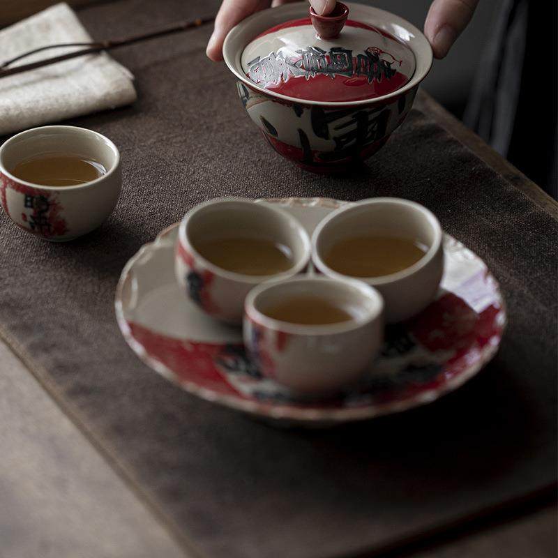 BQV手作壶承手绘干时来人转陶瓷泡盘创意文器茶盘运干泡盘