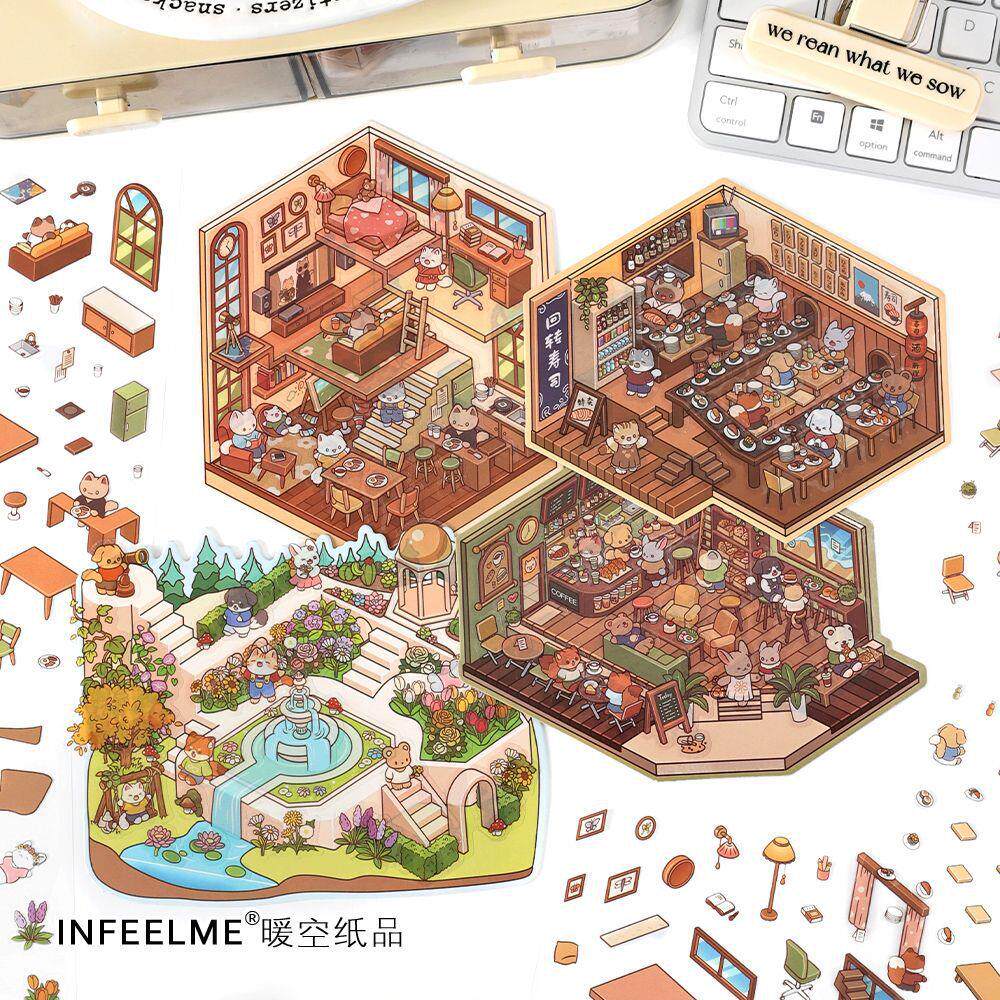 霁旅Infeel.Me今日营业中第二弹3D立体造景贴纸手帐场景装饰贴