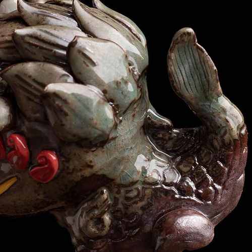 焕彩窑变茶宠清水柴烧陶瓷桌面摆件龙生九子手捏禅意可养睚眦