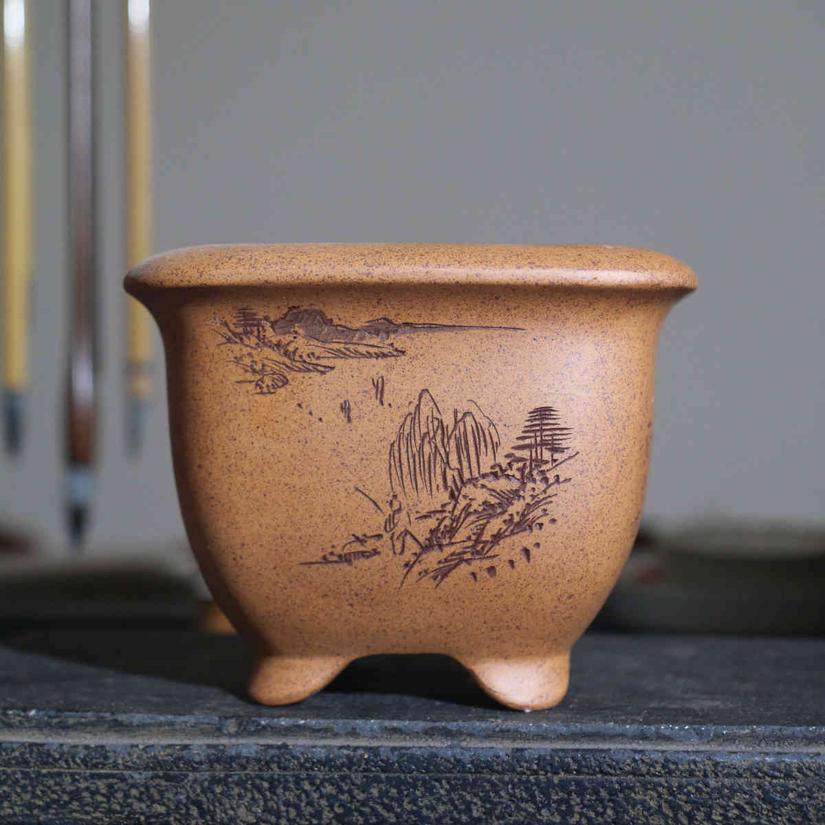 微型盆菖蒲花盆苏泥盆紫砂四方坡烧兵制名家盆景柴盆降正方形
