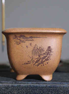 微型盆菖蒲花盆苏泥盆紫砂四方坡烧兵制名家盆景柴盆降正方形