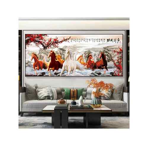 现代无障碍豪华客厅装饰画，立功，沙发背景墙挂画，八匹马画，高