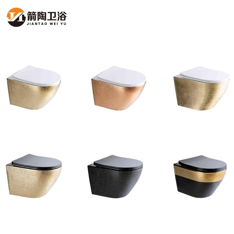 彩金哑黑亮黑电镀壁挂马桶挂墙式普通坐便器
