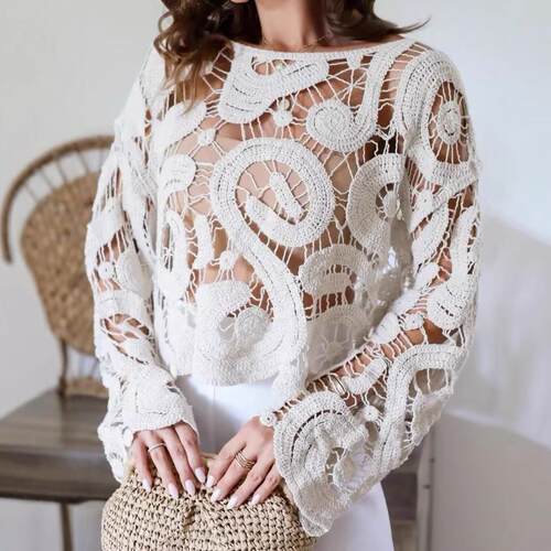 Women's flared sleeve knitted short top long sleeved round