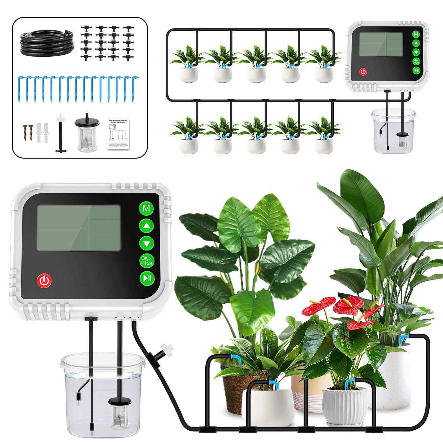 花园灌溉太阳能自动灌溉设备套装植物浇水系统带可调滴灌器