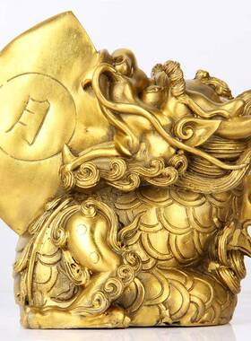 黄铜日月神兽摆件龙二子睚眦日月邪翅铜睚眦中式家居工艺品