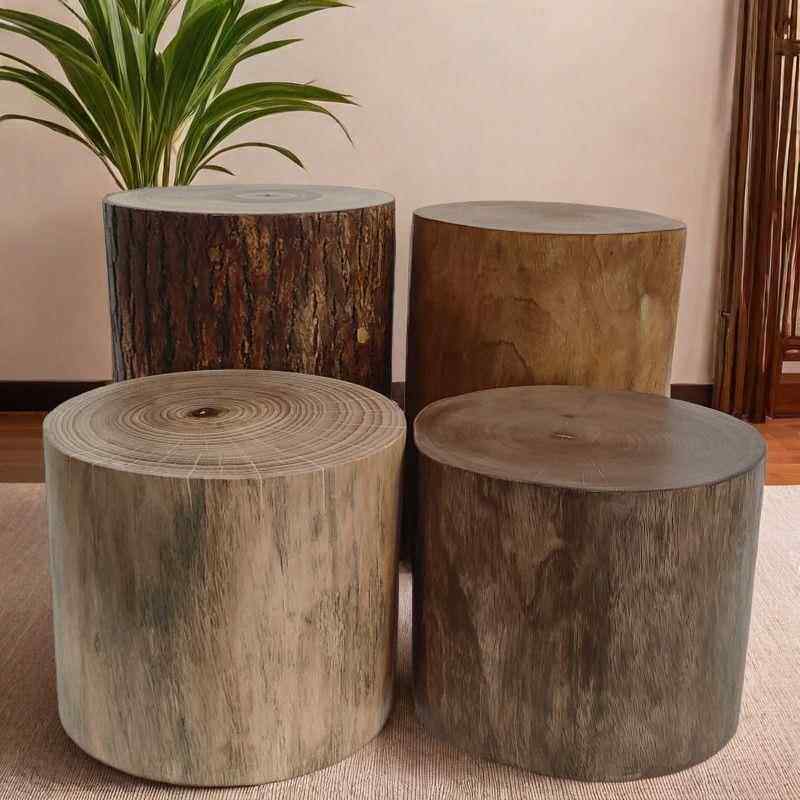 香樟木桩子新中式家具带皮原木墩子实木茶几换鞋凳花盆底座亚马逊
