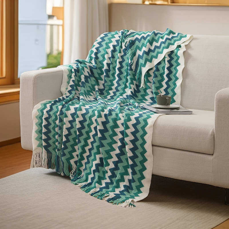 波西米亚针织毯之字条纹毯百搭波浪形毯子床尾搭毯夏季空调午休毯,床上用品,休闲毯/毛毯/绒毯,淘宝优惠券,粉丝福利购,淘宝优惠卷