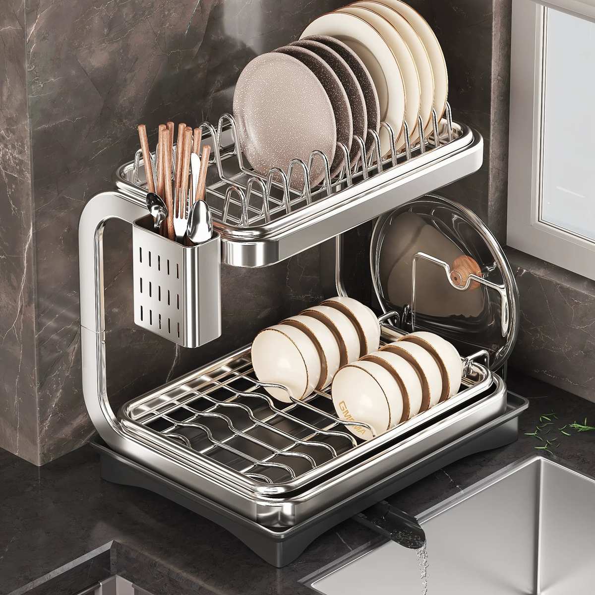 不锈钢碗碟收纳架沥水架厨房置物架碗架放碗筷柜碗盘家用碗盘