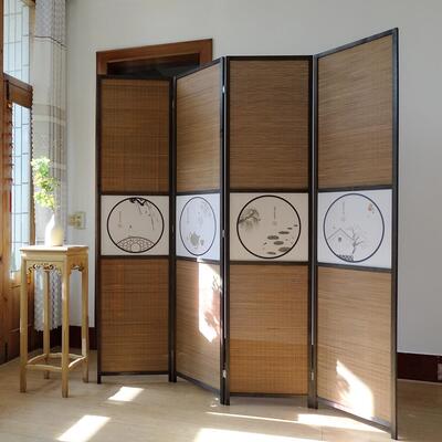 折屏隔断屏风做旧覆古中式实木间隔现代简约室内书房折叠移动玄关