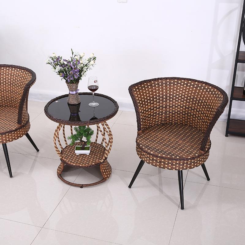 户外藤椅三件套休闲院藤编椅阳61#魔叶台椅庭藤编桌组合桌五件套