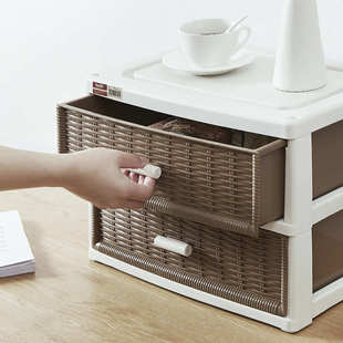 创意仿藤抽屉式床头收纳柜PP抽屉柜柜子容纳组合式收纳箱家居用品